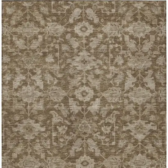 Brown And Beige Floral Washable Indoor Outdoor Area Rug Photo 2