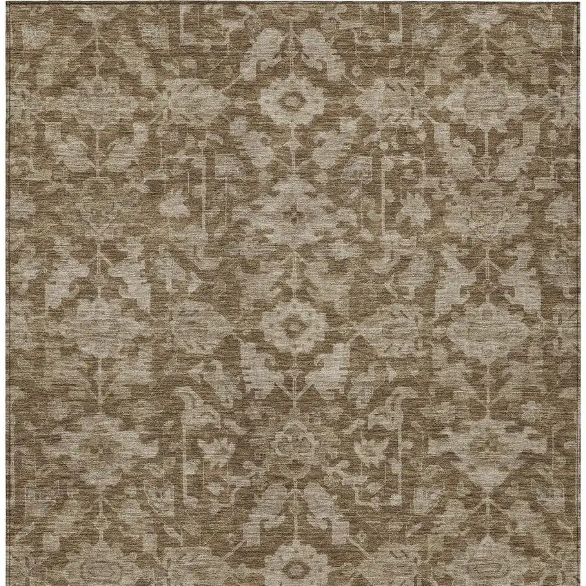 Brown And Beige Floral Washable Indoor Outdoor Area Rug Photo 2