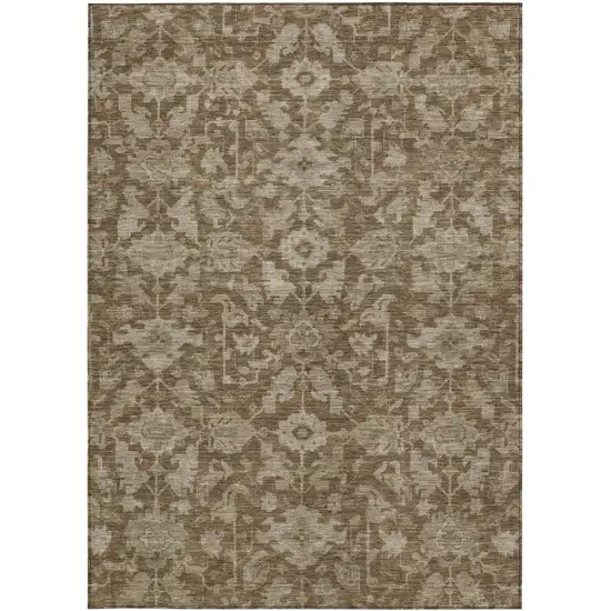 Brown And Beige Floral Washable Indoor Outdoor Area Rug Photo 3