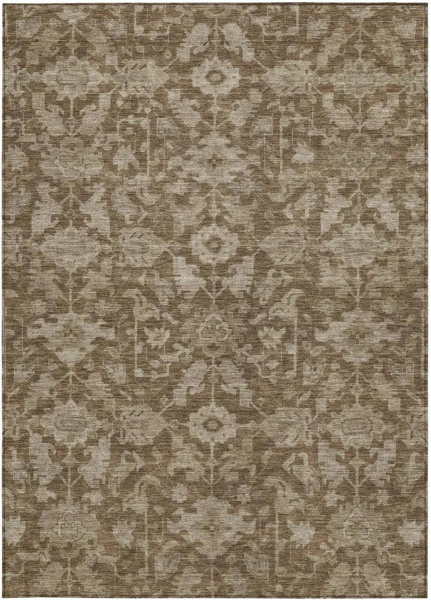 Brown And Beige Floral Washable Indoor Outdoor Area Rug Photo 3