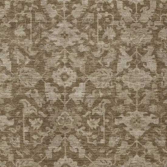 Brown And Beige Floral Washable Indoor Outdoor Area Rug Photo 2