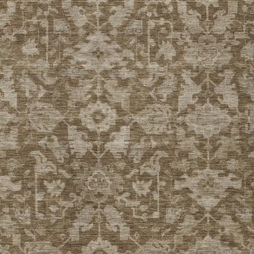 Brown And Beige Floral Washable Indoor Outdoor Area Rug Photo 2