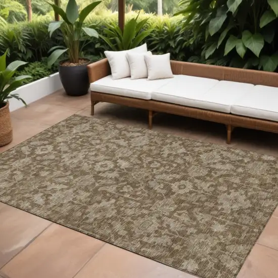 Brown And Beige Floral Washable Indoor Outdoor Area Rug Photo 1