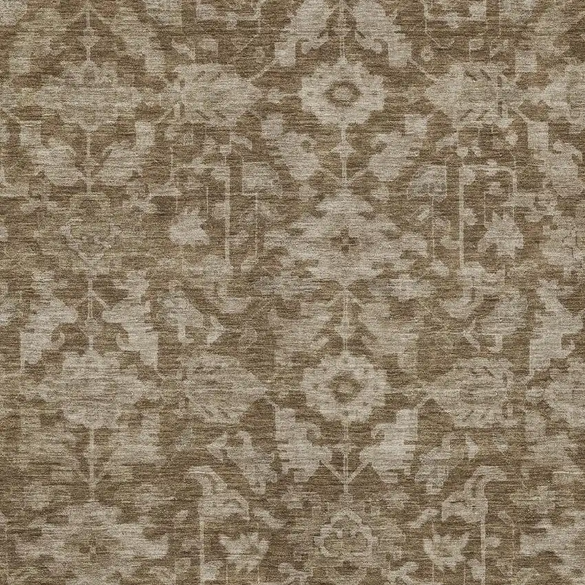 Brown And Beige Floral Washable Indoor Outdoor Area Rug Photo 2