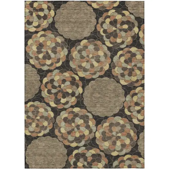 Brown And Beige Floral Washable Indoor Outdoor Area Rug Photo 1