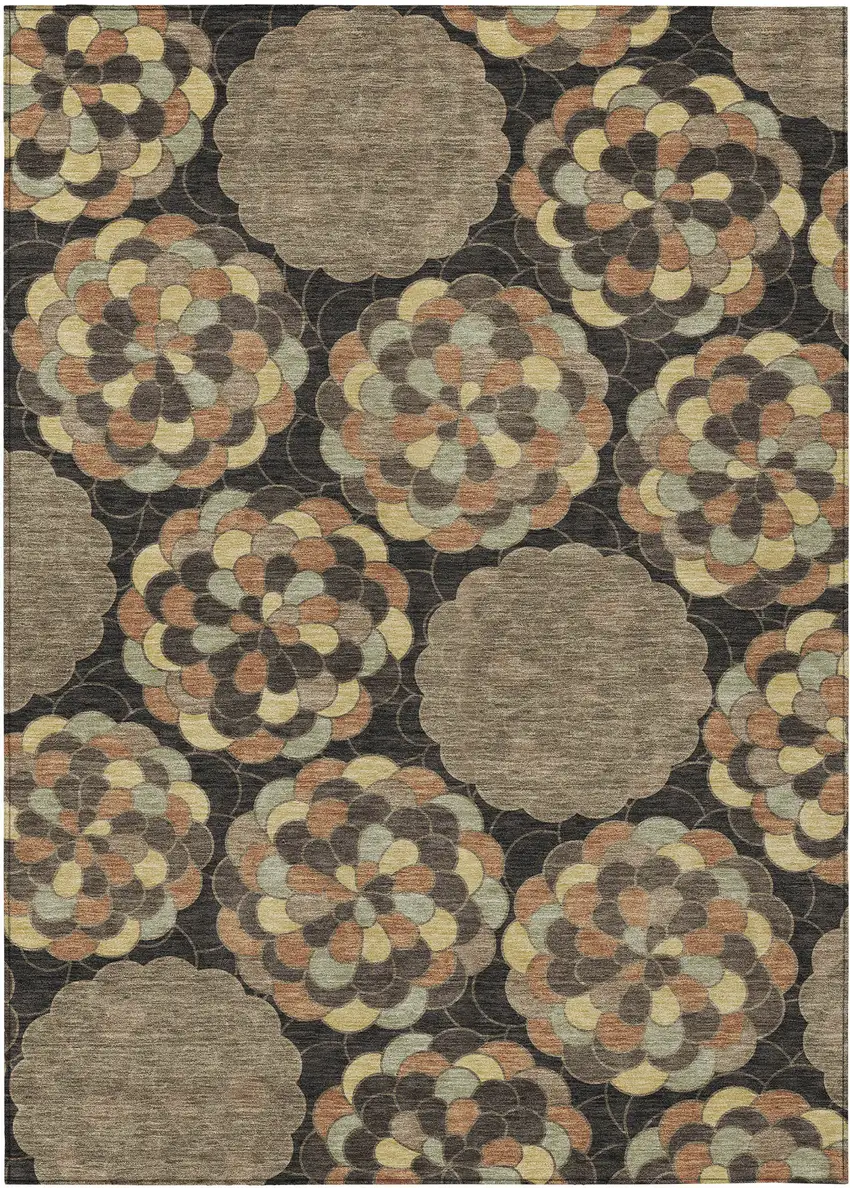 Brown And Beige Floral Washable Indoor Outdoor Area Rug Photo 1
