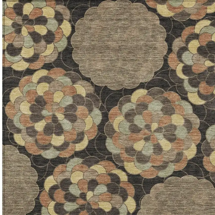 Brown And Beige Floral Washable Indoor Outdoor Area Rug Photo 2