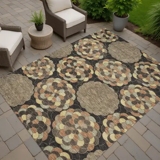Brown And Beige Floral Washable Indoor Outdoor Area Rug Photo 7