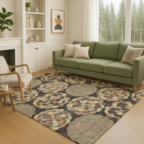 Brown And Beige Floral Washable Indoor Outdoor Area Rug Photo 5