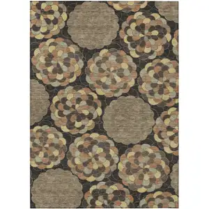 Photo of Brown And Beige Floral Washable Indoor Outdoor Area Rug