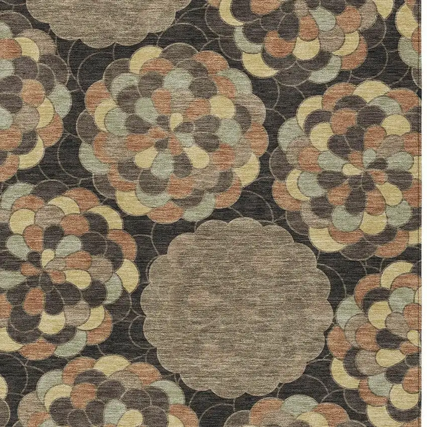 Brown And Beige Floral Washable Indoor Outdoor Area Rug Photo 2