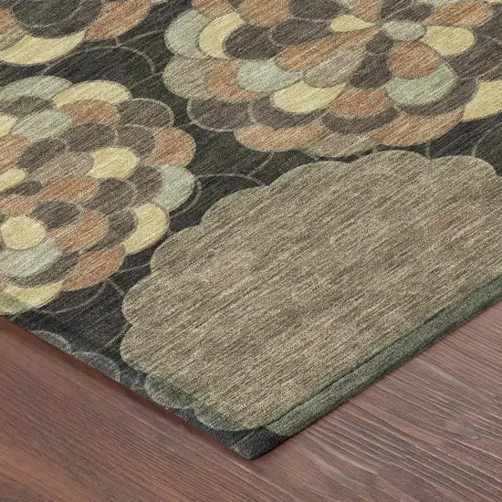 Brown And Beige Floral Washable Indoor Outdoor Area Rug Photo 8