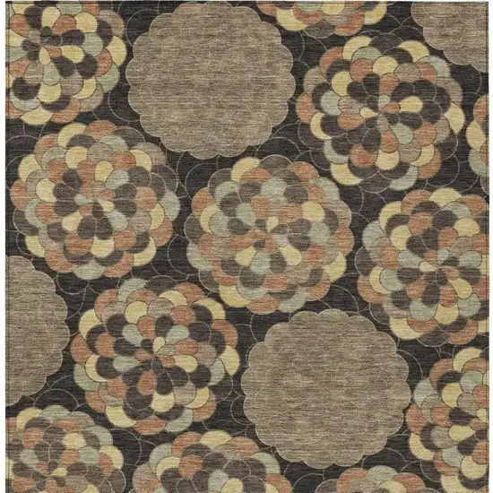 Brown And Beige Floral Washable Indoor Outdoor Area Rug Photo 3