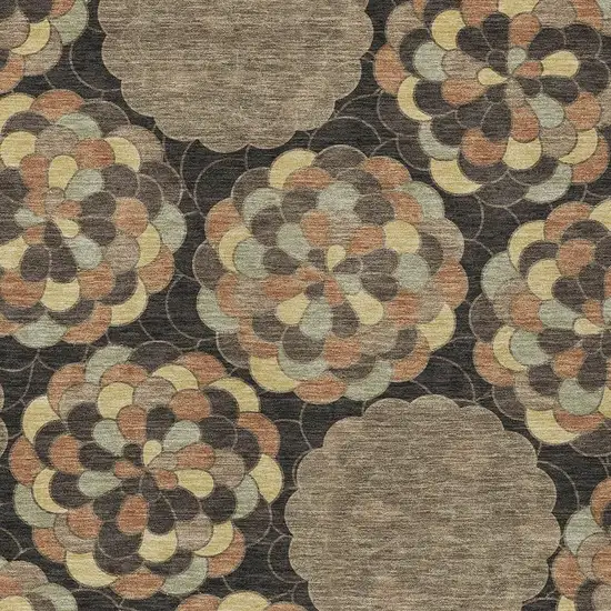 Brown And Beige Floral Washable Indoor Outdoor Area Rug Photo 2