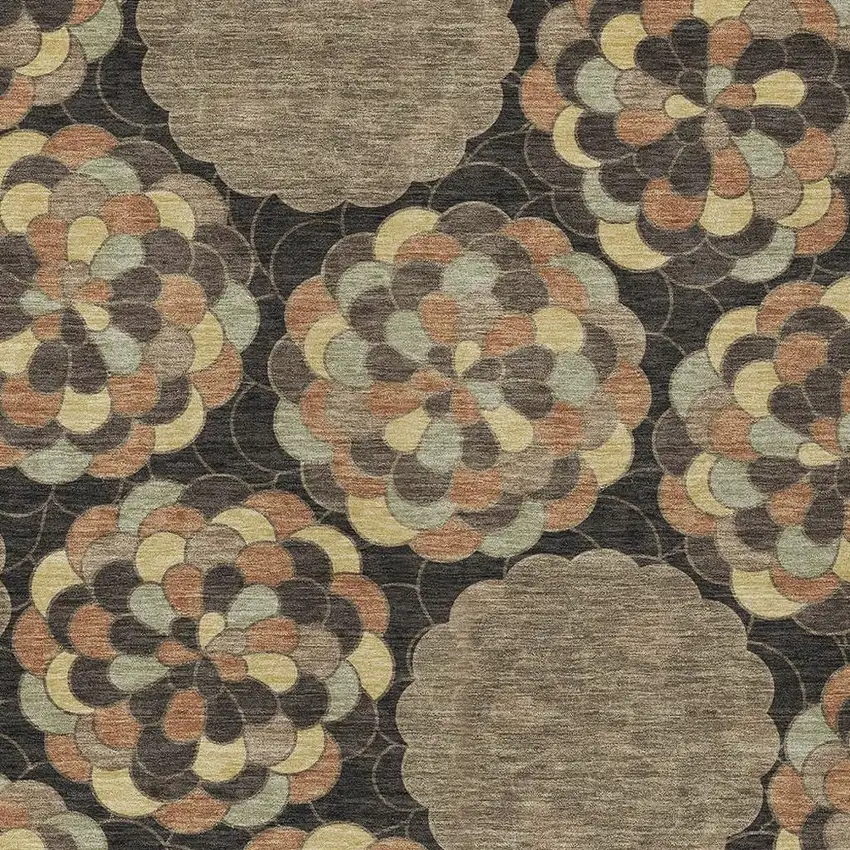 Brown And Beige Floral Washable Indoor Outdoor Area Rug Photo 2