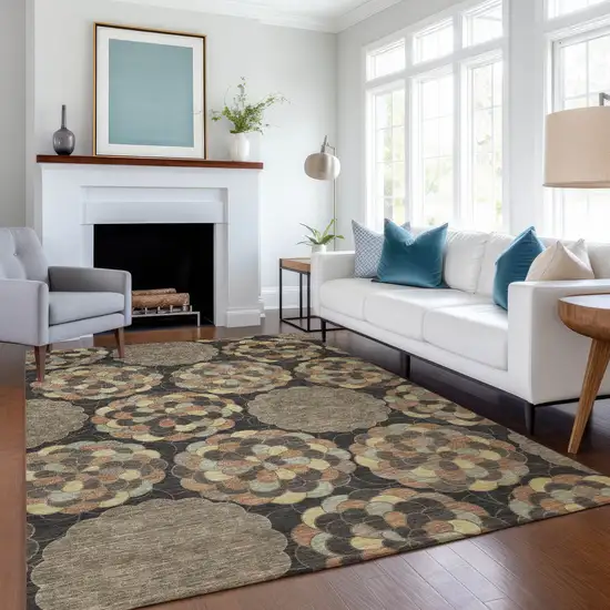 Brown And Beige Floral Washable Indoor Outdoor Area Rug Photo 6