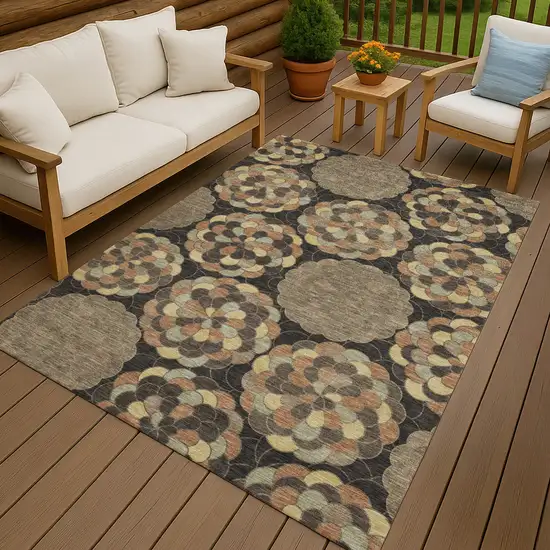 Brown And Beige Floral Washable Indoor Outdoor Area Rug Photo 4