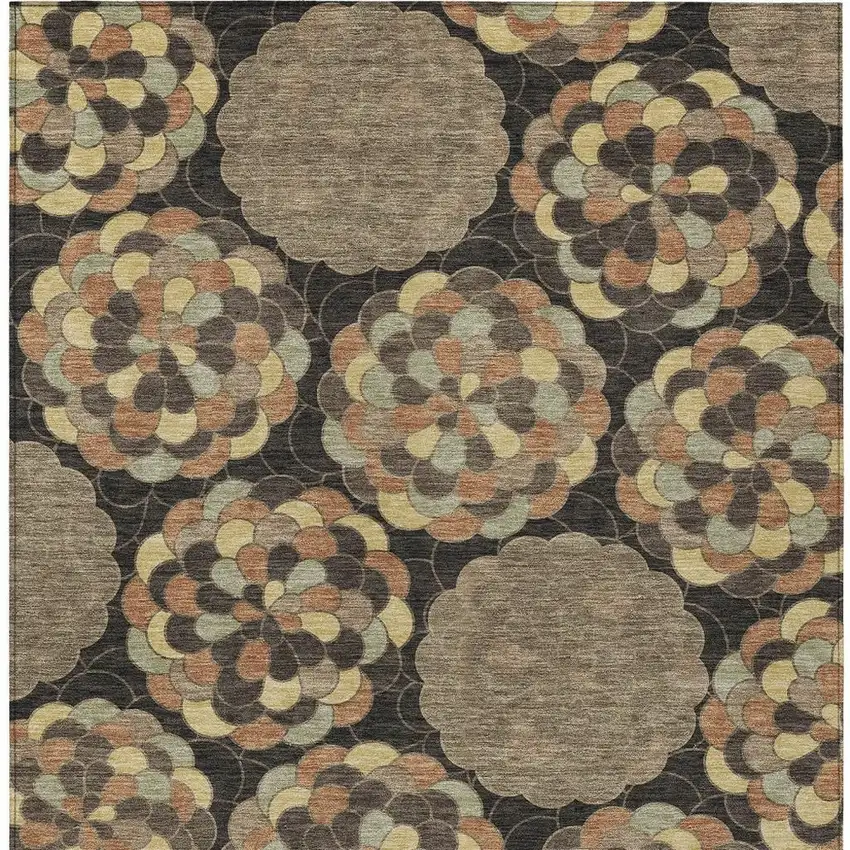 Brown And Beige Floral Washable Indoor Outdoor Area Rug Photo 3