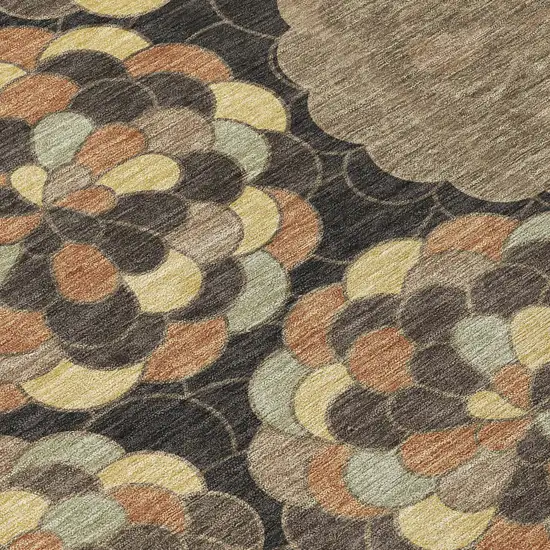 Brown And Beige Floral Washable Indoor Outdoor Area Rug Photo 9