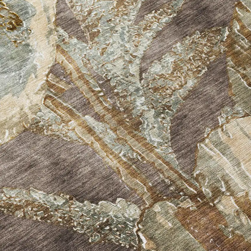 Brown And Beige Floral Washable Indoor Outdoor Area Rug Photo 4