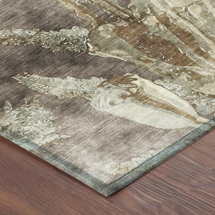 Brown And Beige Floral Washable Indoor Outdoor Area Rug Photo 3