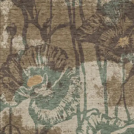Brown And Beige Floral Washable Indoor Outdoor Area Rug Photo 2