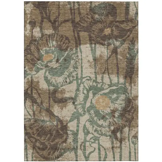 Brown And Beige Floral Washable Indoor Outdoor Area Rug Photo 1