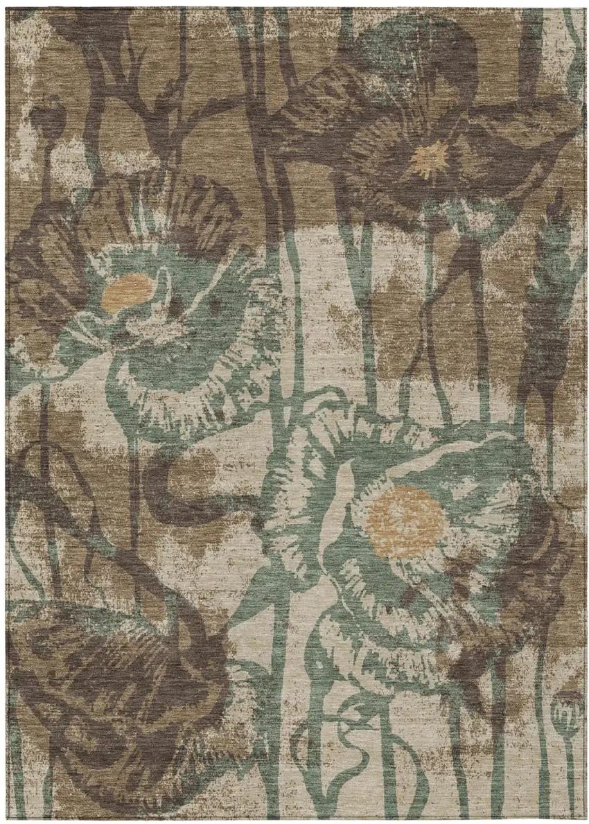 Brown And Beige Floral Washable Indoor Outdoor Area Rug Photo 1