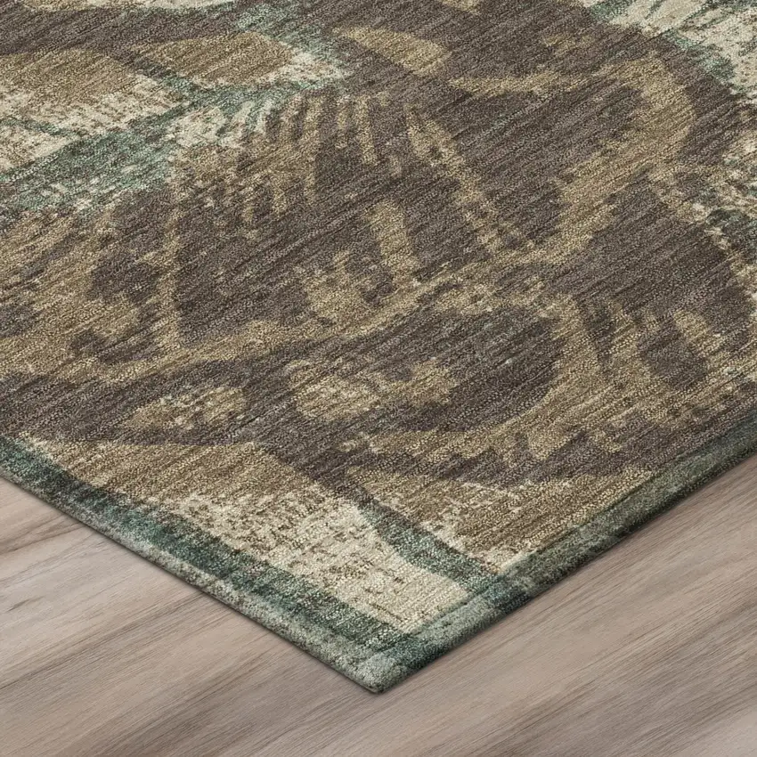 Brown And Beige Floral Washable Indoor Outdoor Area Rug Photo 4