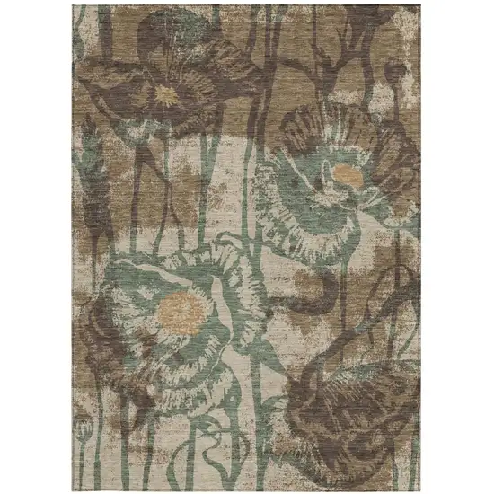 Brown And Beige Floral Washable Indoor Outdoor Area Rug Photo 3