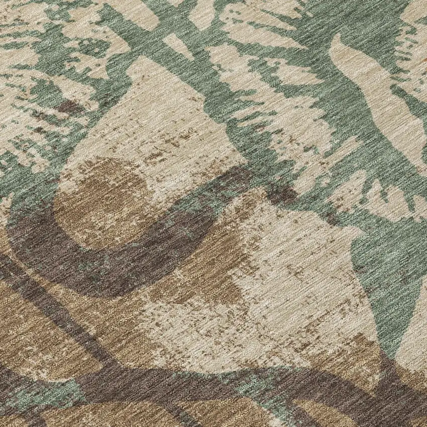 Brown And Beige Floral Washable Indoor Outdoor Area Rug Photo 5