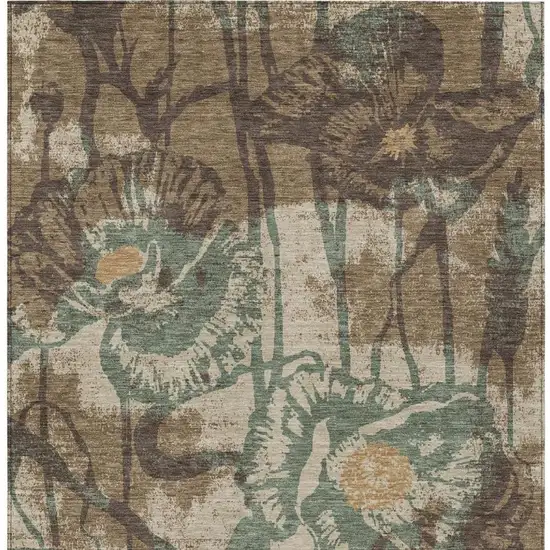 Brown And Beige Floral Washable Indoor Outdoor Area Rug Photo 3