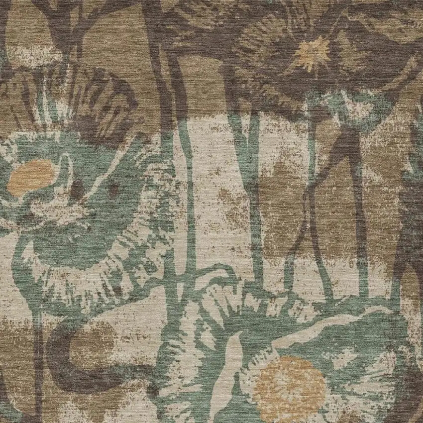 Brown And Beige Floral Washable Indoor Outdoor Area Rug Photo 2