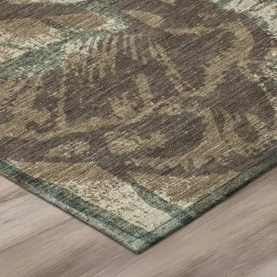 Brown And Beige Floral Washable Indoor Outdoor Area Rug Photo 4