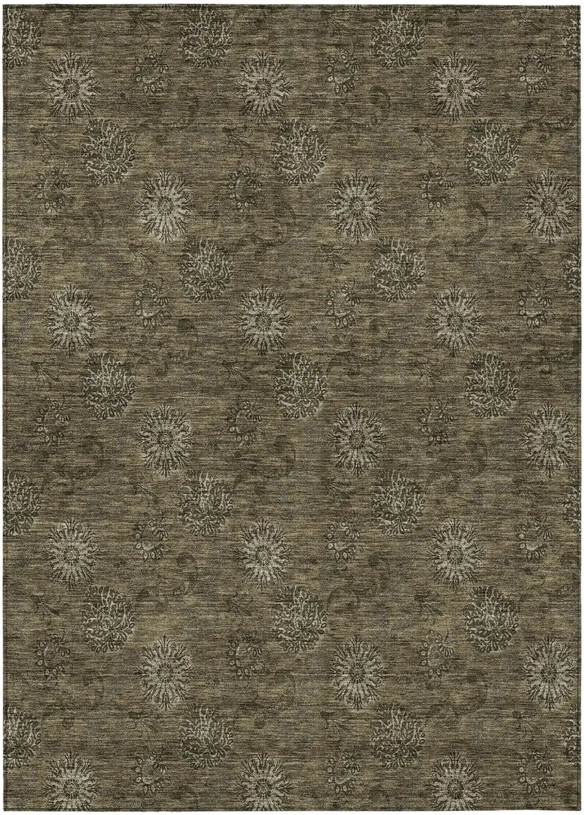 Brown And Beige Floral Washable Indoor Outdoor Area Rug Photo 2