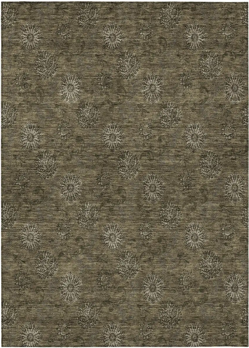 Brown And Beige Floral Washable Indoor Outdoor Area Rug Photo 2