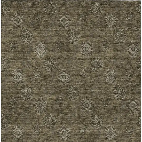 Brown And Beige Floral Washable Indoor Outdoor Area Rug Photo 6