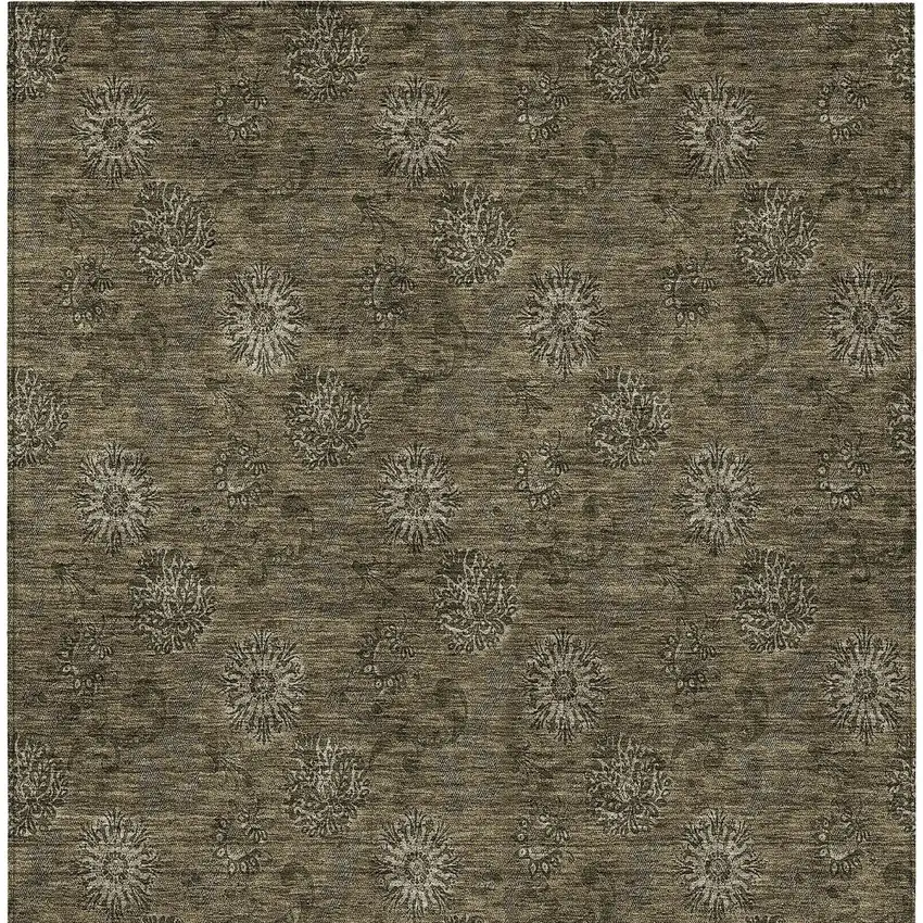 Brown And Beige Floral Washable Indoor Outdoor Area Rug Photo 6