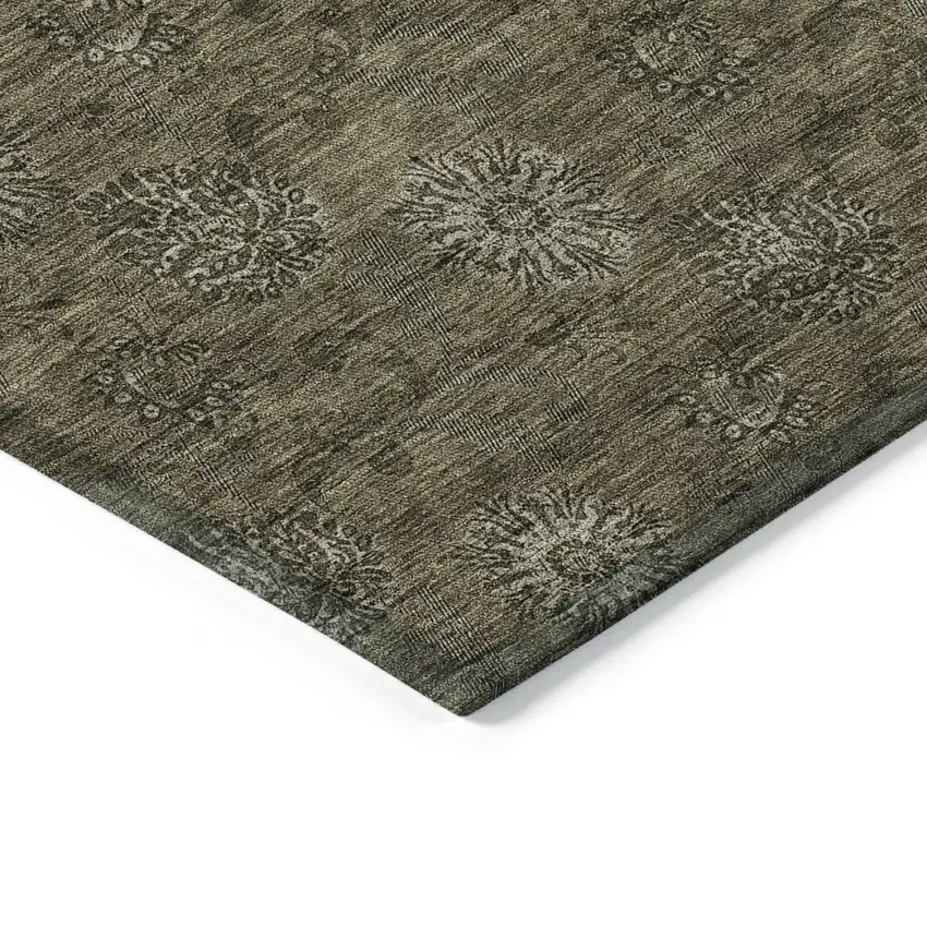 Brown And Beige Floral Washable Indoor Outdoor Area Rug Photo 4