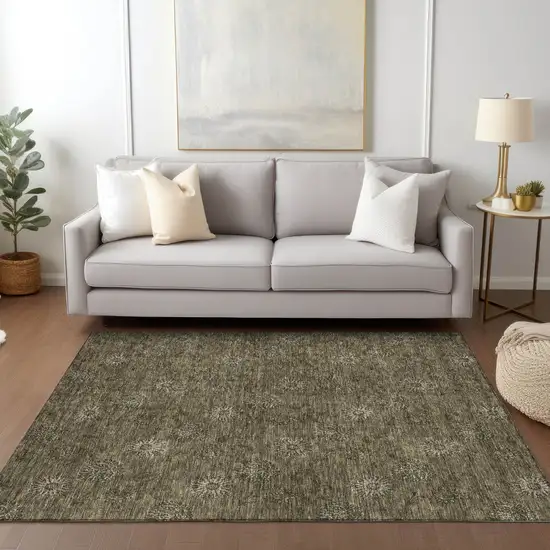 Brown And Beige Floral Washable Indoor Outdoor Area Rug Photo 9