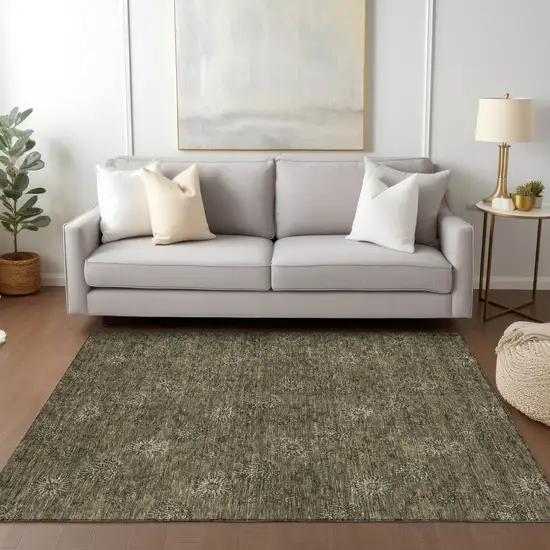 Brown And Beige Floral Washable Indoor Outdoor Area Rug Photo 9
