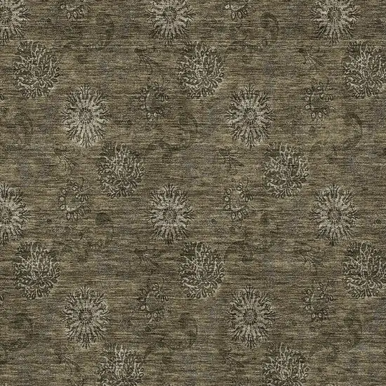 Brown And Beige Floral Washable Indoor Outdoor Area Rug Photo 5