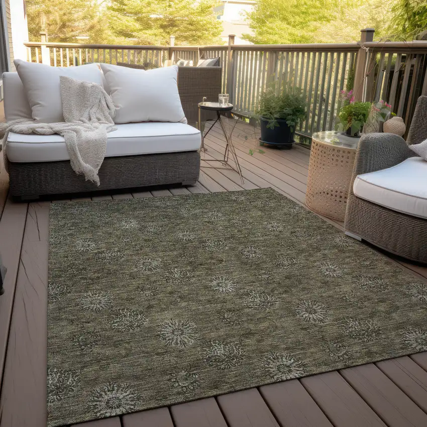 Brown And Beige Floral Washable Indoor Outdoor Area Rug Photo 7