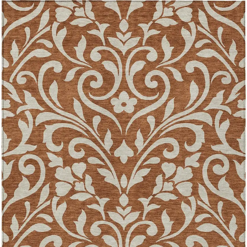 Brown And Beige Floral Washable Indoor Outdoor Area Rug Photo 7