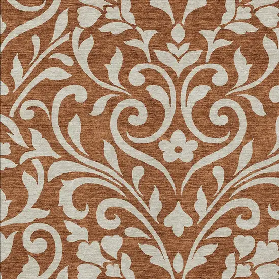 Brown And Beige Floral Washable Indoor Outdoor Area Rug Photo 6