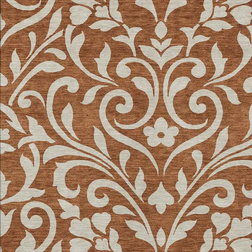Brown And Beige Floral Washable Indoor Outdoor Area Rug Photo 6