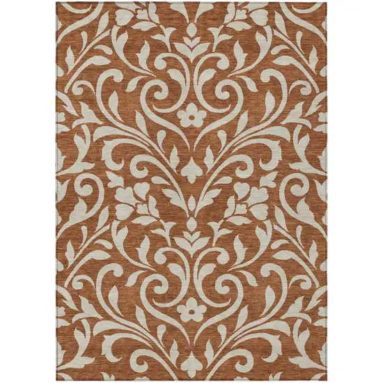 Brown And Beige Floral Washable Indoor Outdoor Area Rug Photo 2