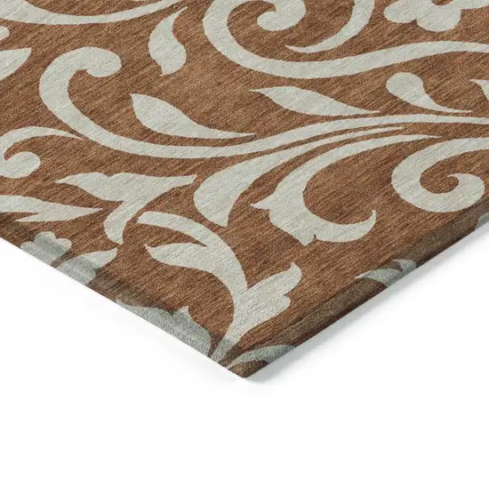 Brown And Beige Floral Washable Indoor Outdoor Area Rug Photo 5