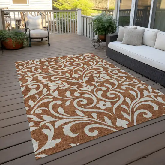 Brown And Beige Floral Washable Indoor Outdoor Area Rug Photo 8