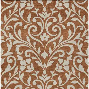 Photo of Brown And Beige Floral Washable Indoor Outdoor Area Rug